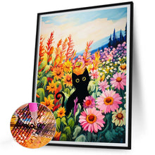 Load image into Gallery viewer, Diamond Painting - Full Round - black cat and flower (30*40CM)