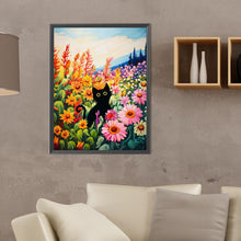 Load image into Gallery viewer, Diamond Painting - Full Round - black cat and flower (30*40CM)