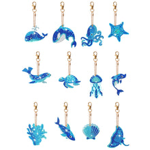 Load image into Gallery viewer, 12Pcs Double Sided Marine Life Diamond Painting Art Keychain Pendant DIY Crafts