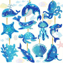 Load image into Gallery viewer, 12Pcs Double Sided Marine Life Diamond Painting Art Keychain Pendant DIY Crafts