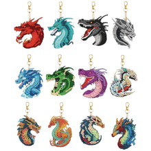 Load image into Gallery viewer, 12Pcs Double Sided Gragon Diamond Painting Art Keychain Pendant DIY Crafts Decor