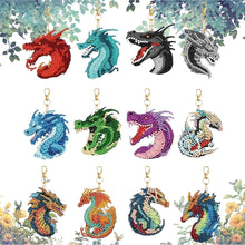 Load image into Gallery viewer, 12Pcs Double Sided Gragon Diamond Painting Art Keychain Pendant DIY Crafts Decor