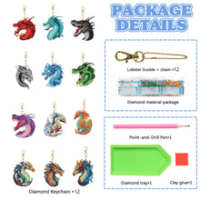 Load image into Gallery viewer, 12Pcs Double Sided Gragon Diamond Painting Art Keychain Pendant DIY Crafts Decor