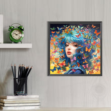 Load image into Gallery viewer, AB Diamond Painting - Full Round - Butterfly and blue-haired beauty (40*40CM)