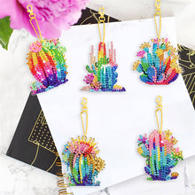 Load image into Gallery viewer, 5 Pcs Double Side Cacti Diamond Art Keyring for Birthday Crafting Party Decor