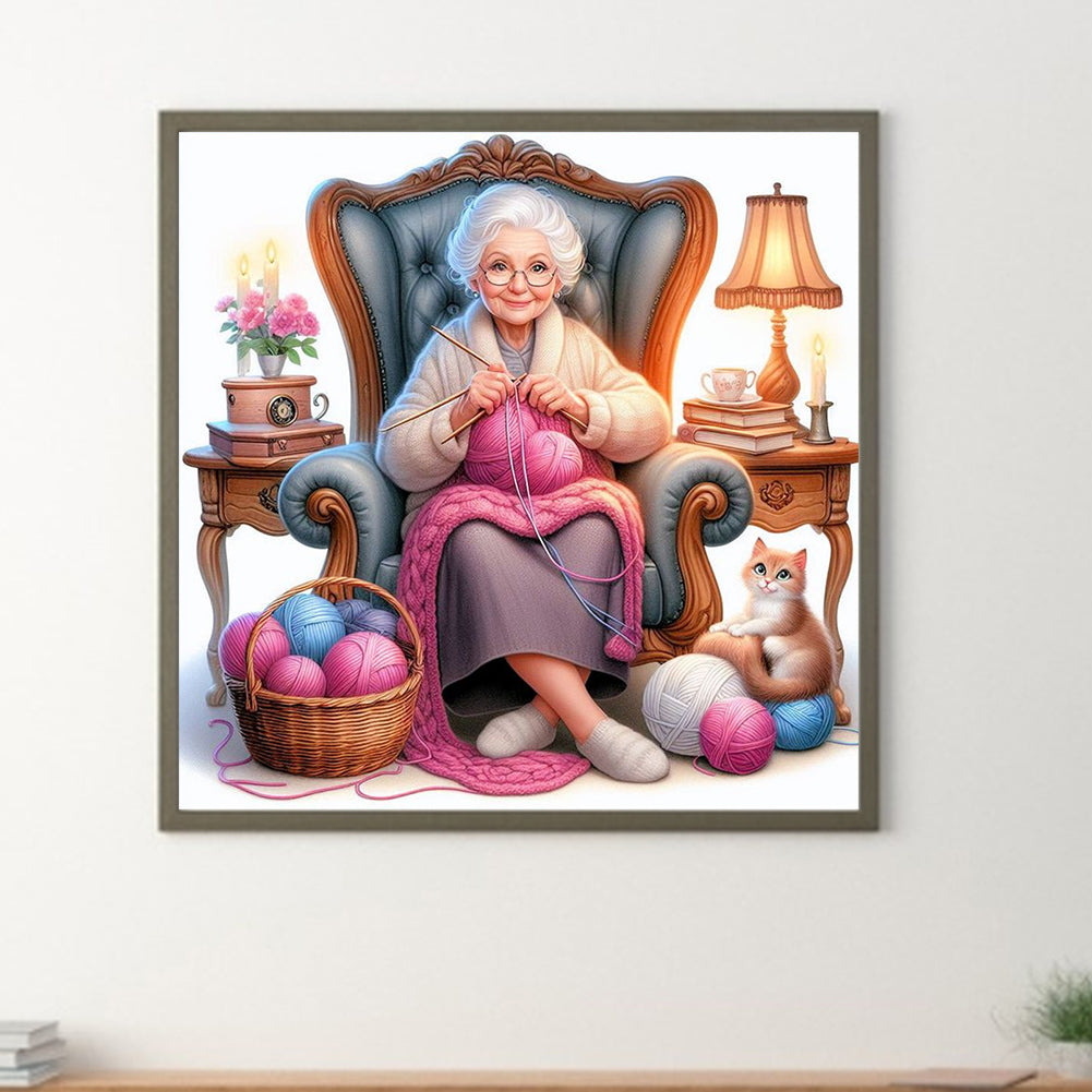 Diamond Painting - Full Round - old lady knitting yarn (40*40CM)
