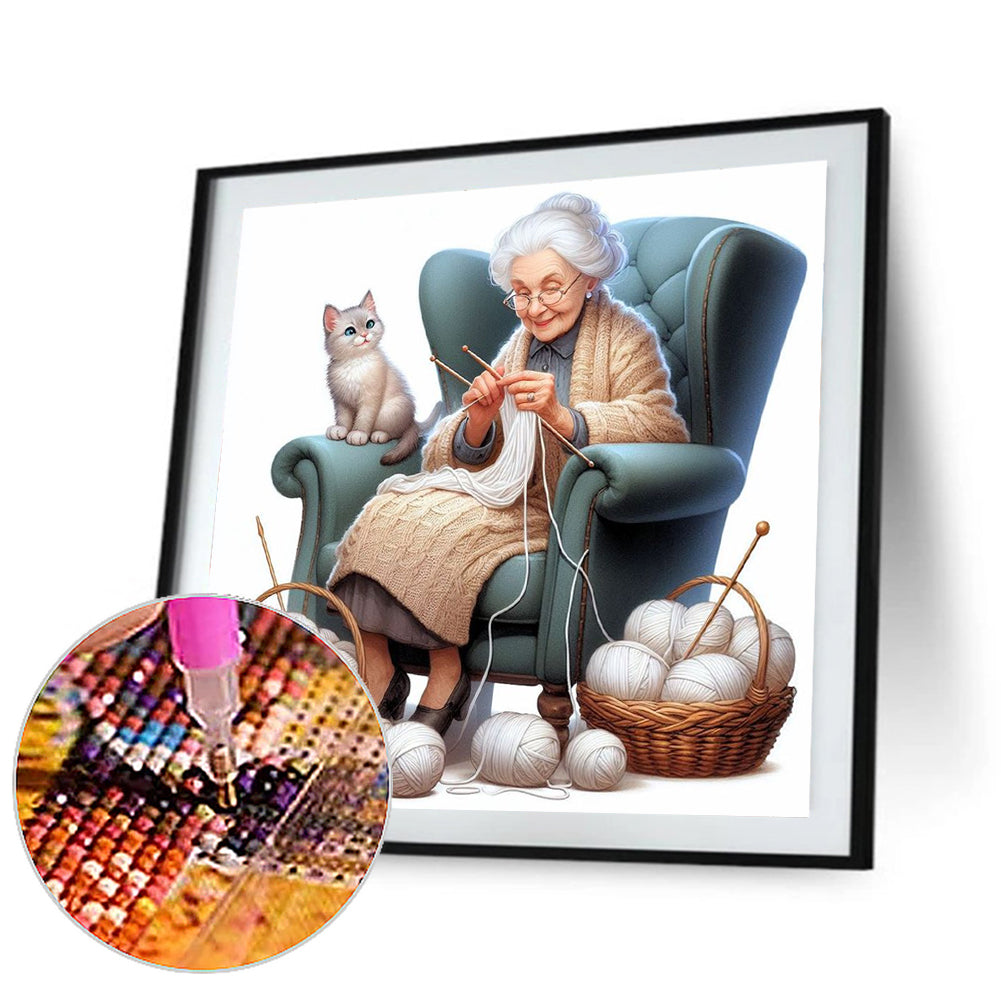 Diamond Painting - Full Round - old lady knitting yarn (40*40CM)