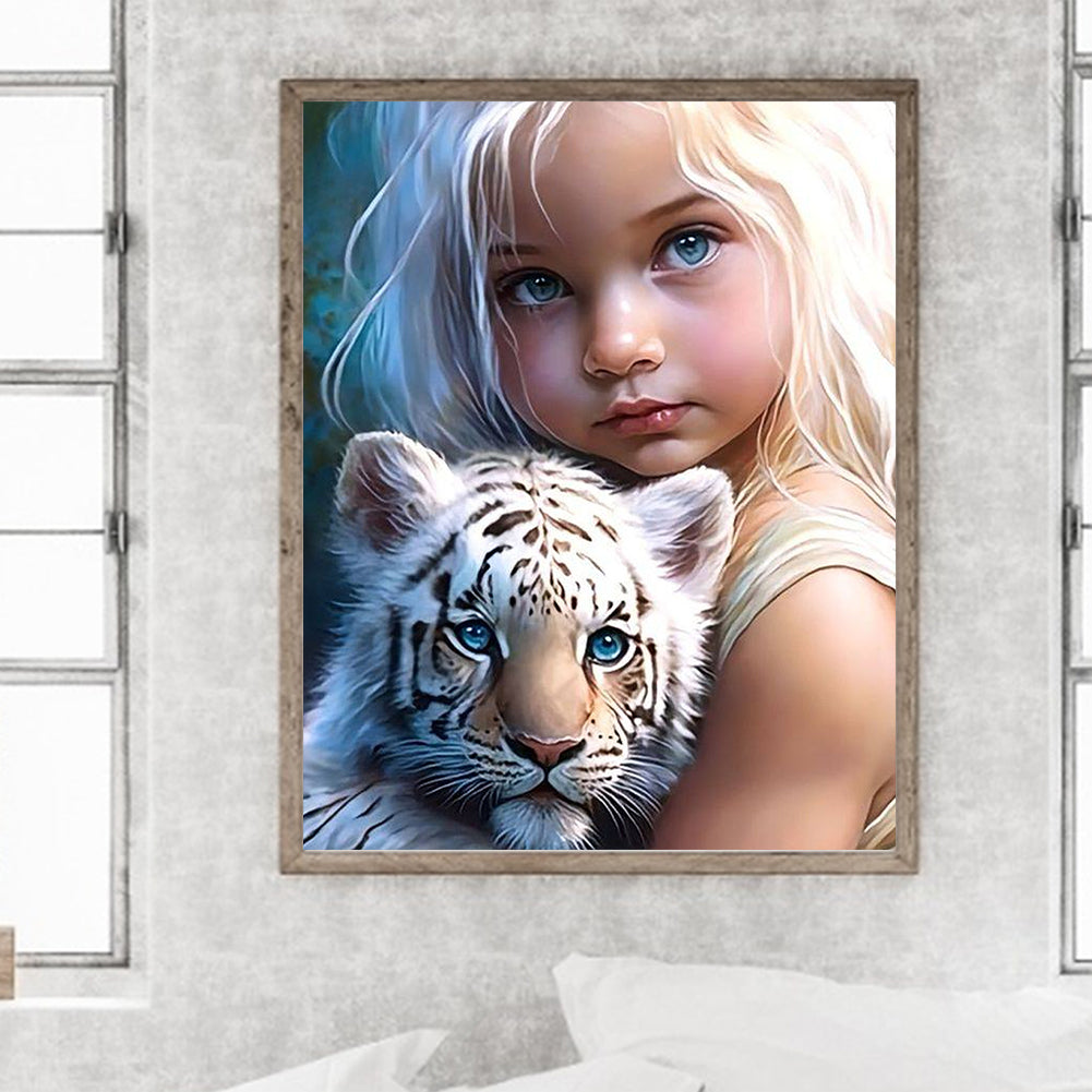Diamond Painting - Full Round - white tiger girl (40*50CM)