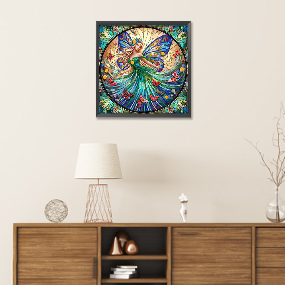 Diamond Painting - Partial Special Shaped - Stained Glass Butterfly Fairy (30*30CM)
