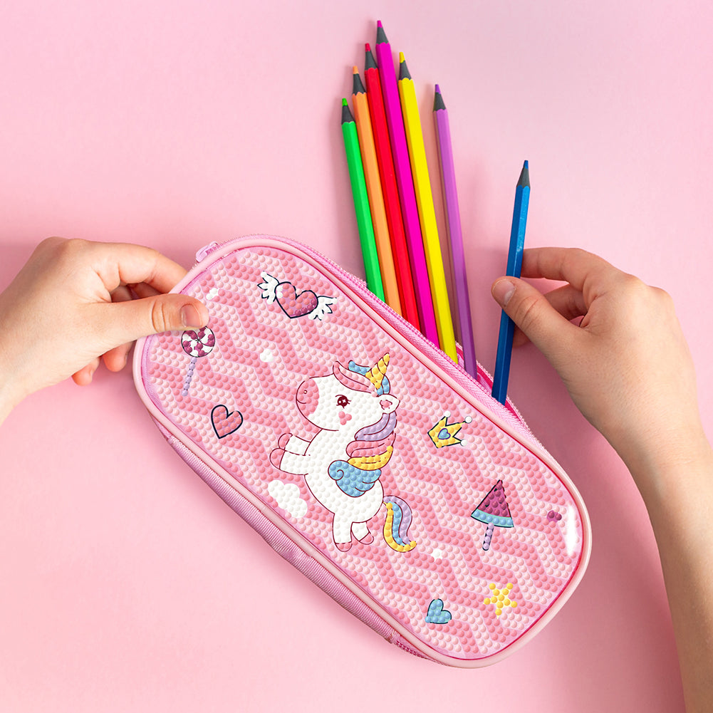 Cartoon Unicorn Round DIY Diamond Painting Stationery Box Students Pencil Case