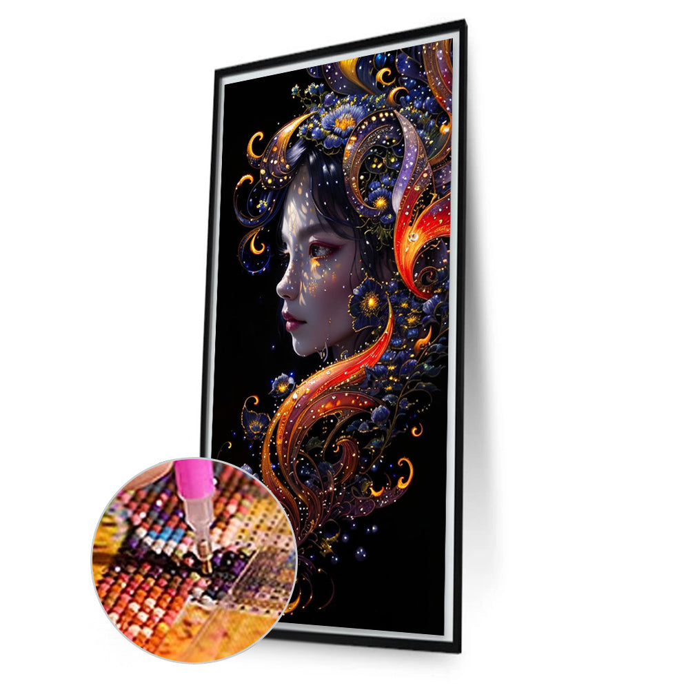 AB Diamond Painting - Full Round - flower and girl (40*75CM)