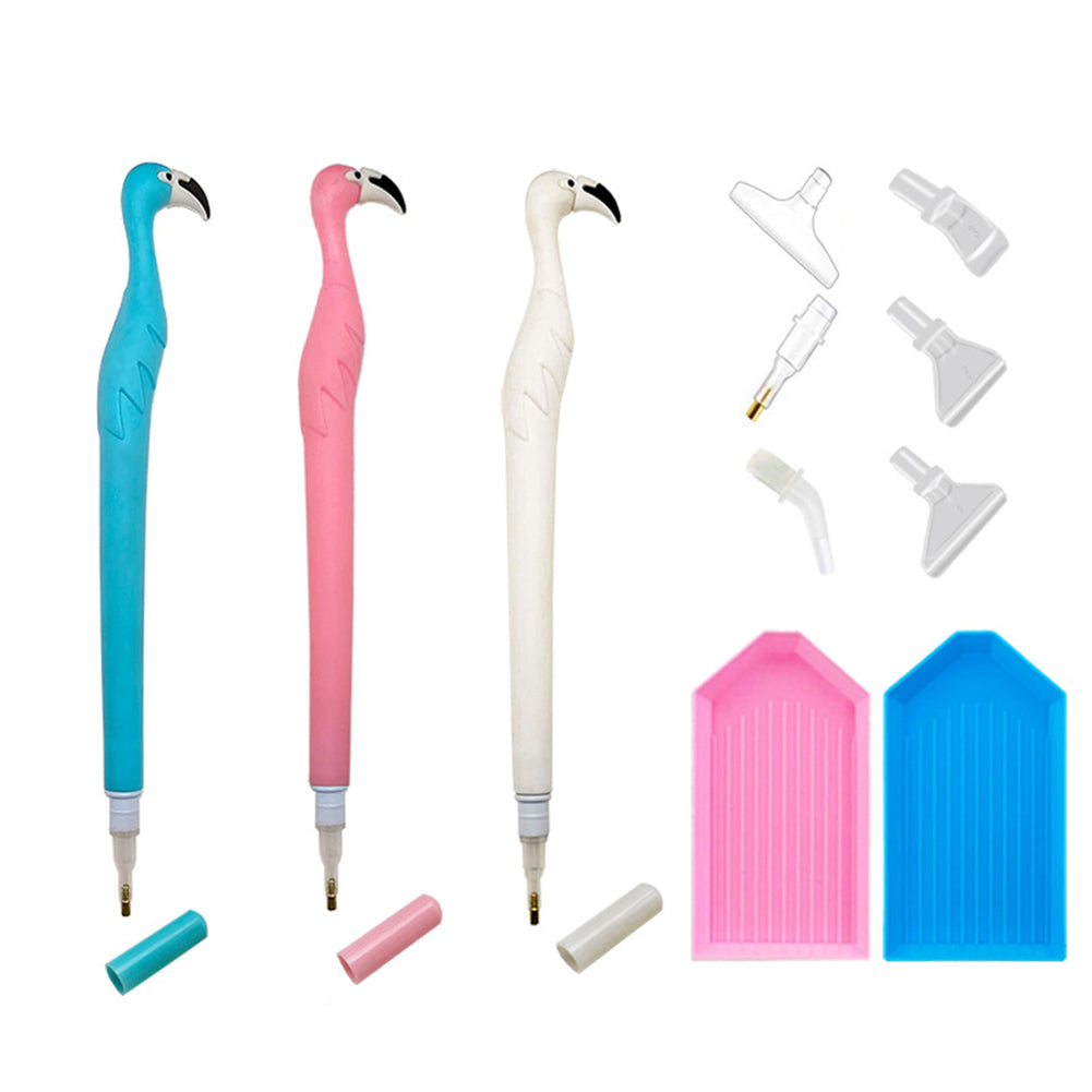 Cute Flamingo Diamond Painting Pen Kit with Clay Tips Tray for Diamond Painting