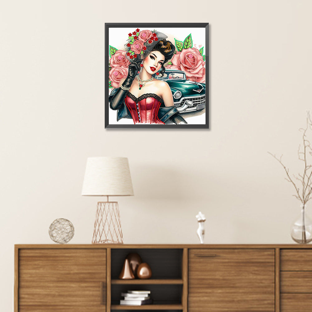 Diamond Painting - Partial Special Shaped - retro girl (30*30CM)