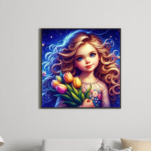 Load image into Gallery viewer, Diamond Painting - Full Round - little girl holding flowers (40*40CM)