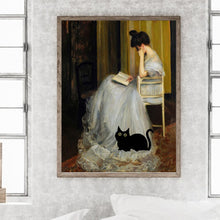 Load image into Gallery viewer, Diamond Painting - Full Round - woman and cat (30*40CM)