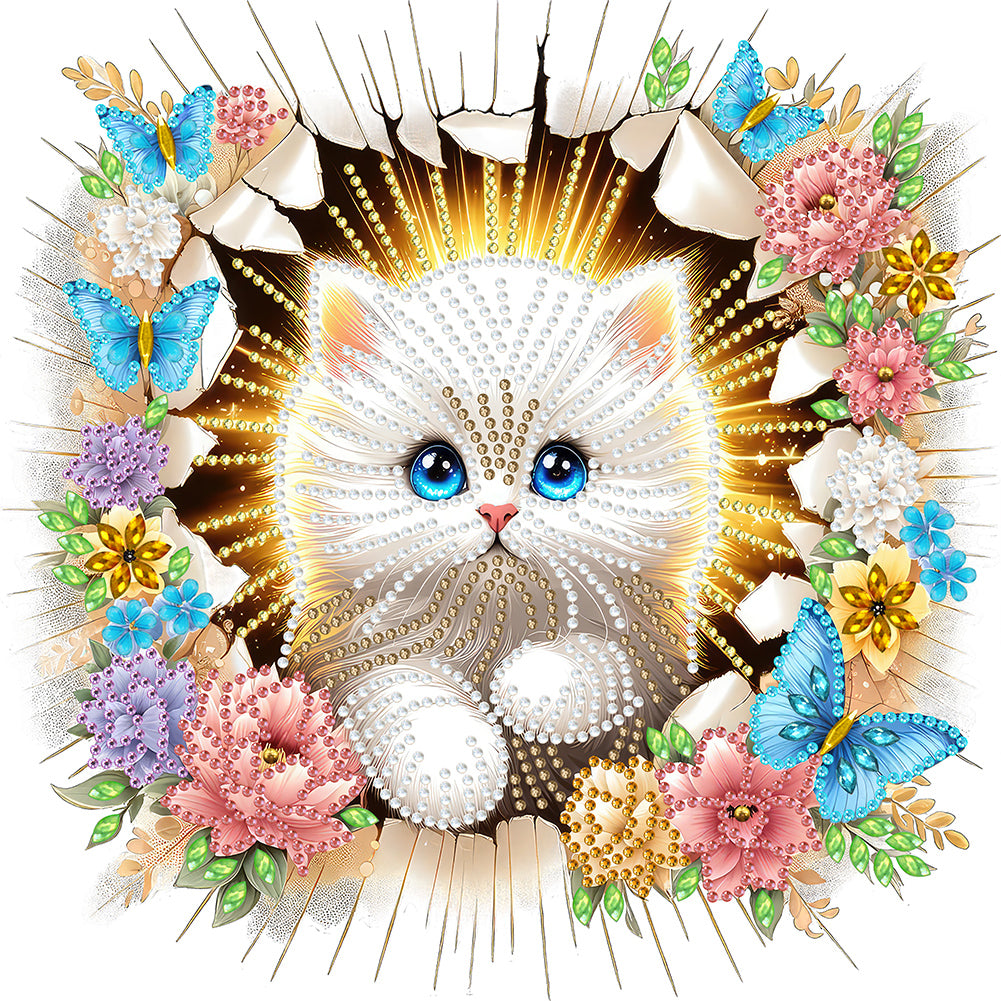 Diamond Painting - Partial Special Shaped - The kitten that breaks out of the wall (30*30CM)