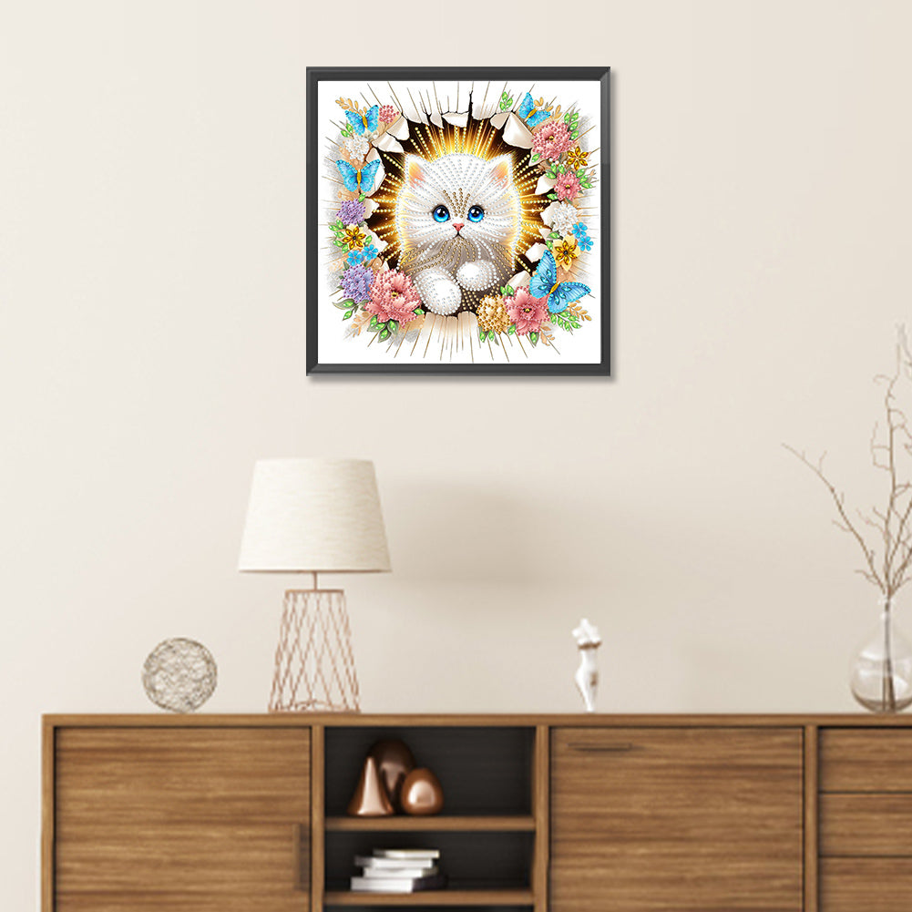 Diamond Painting - Partial Special Shaped - The kitten that breaks out of the wall (30*30CM)