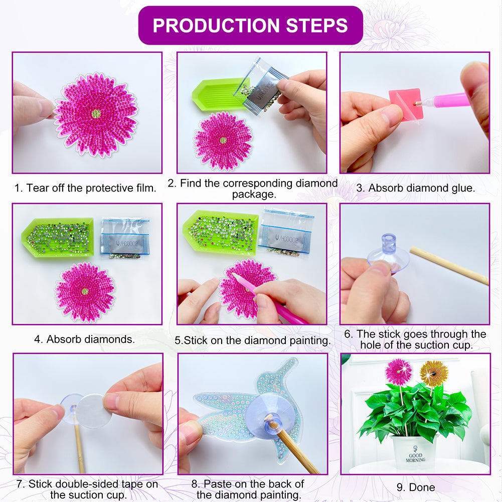 16Pcs Butterfly Hummingbird Dragonfly Stakes Diamond Art Kits for Kids Beginners