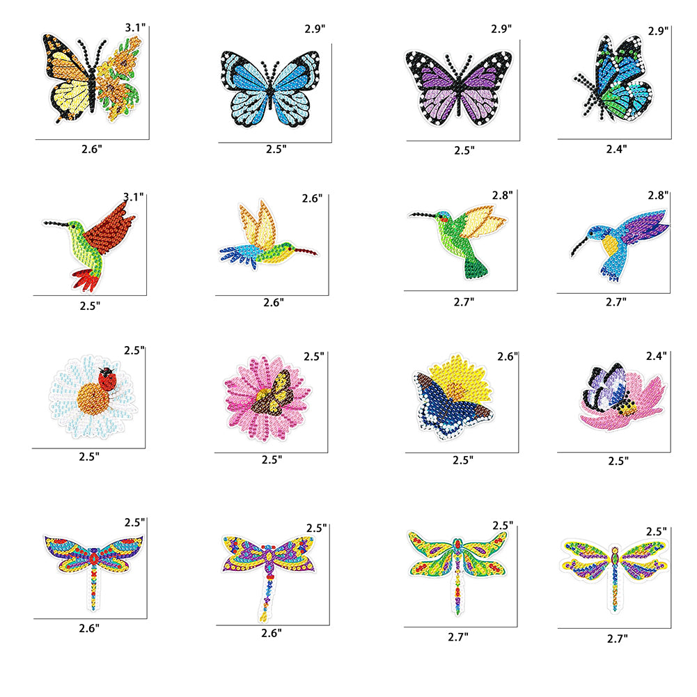 16Pcs Butterfly Hummingbird Dragonfly Stakes Diamond Art Kits for Kids Beginners
