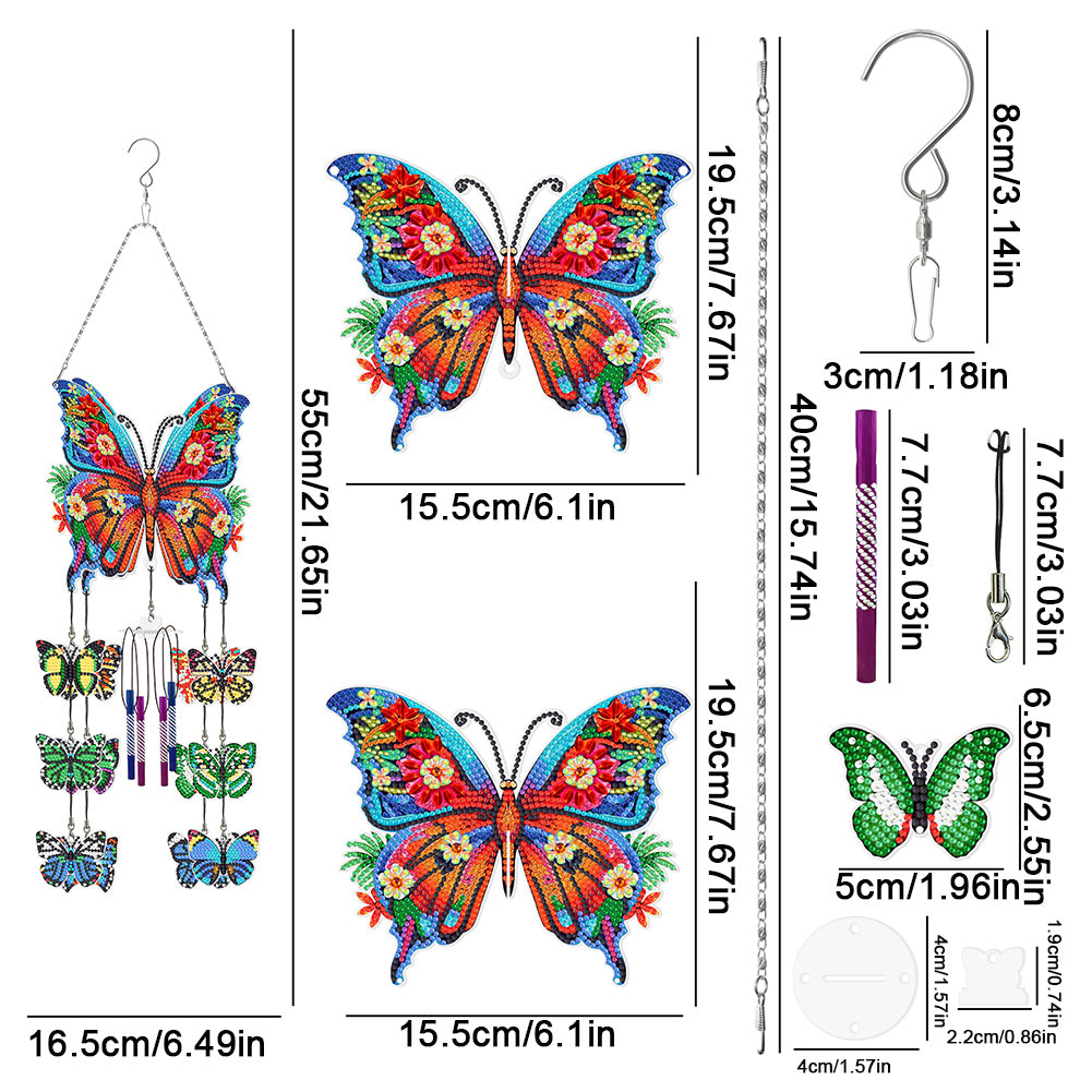 Flower Butterflies Wind Chime Double Sided Diamond Painting Hanging Pendant