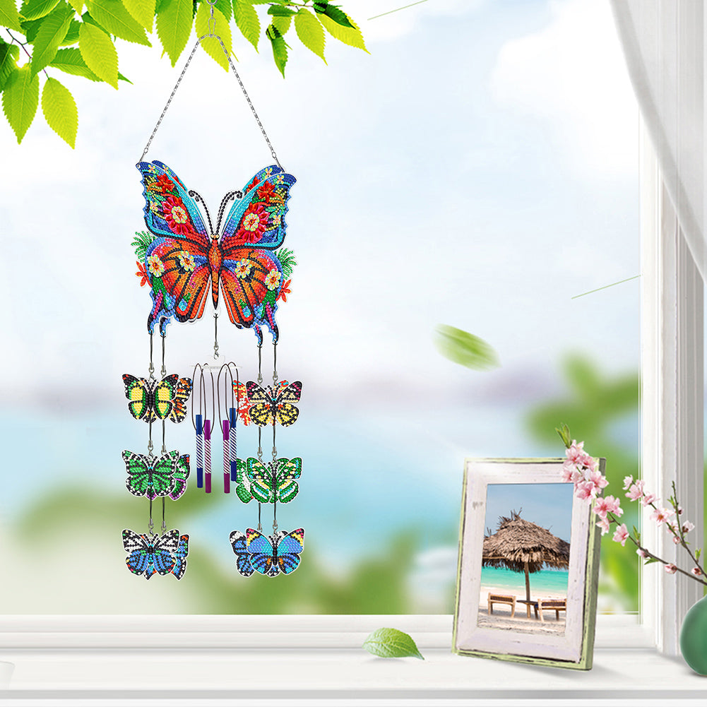 Flower Butterflies Wind Chime Double Sided Diamond Painting Hanging Pendant