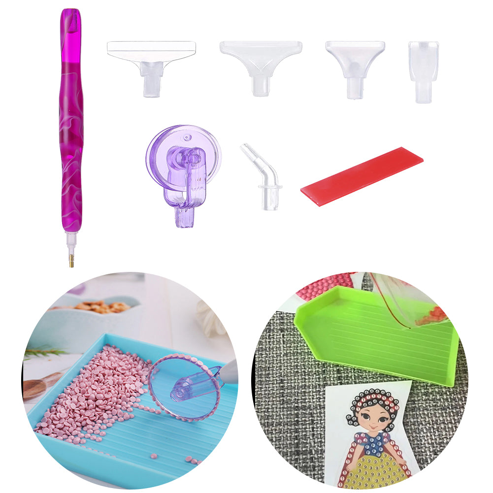 Resin 5D Diamond Painting Pen Kit with 5 Drill Pen Picking Heads and 1 Glue Clay