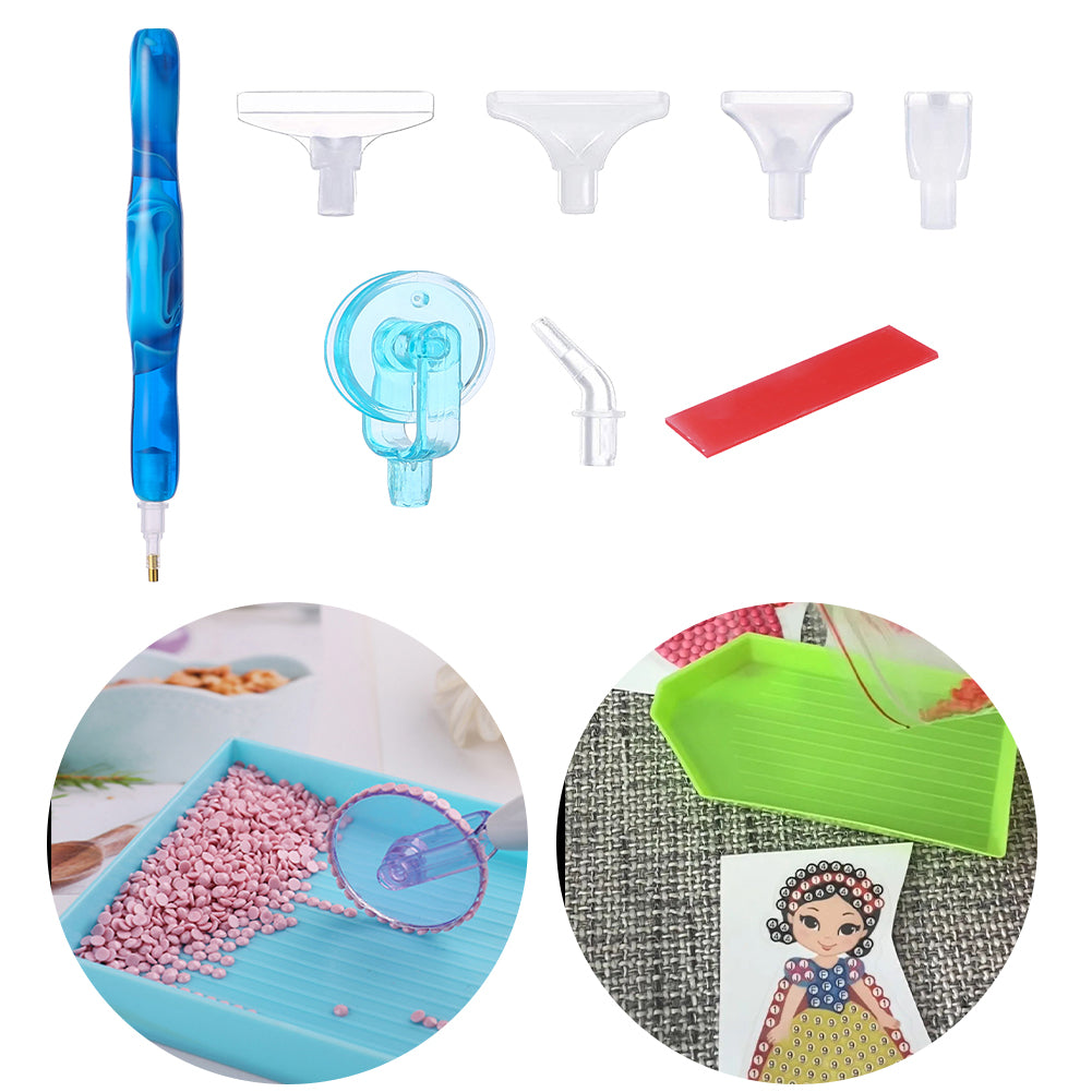 Resin 5D Diamond Painting Pen Kit with 5 Drill Pen Picking Heads and 1 Glue Clay