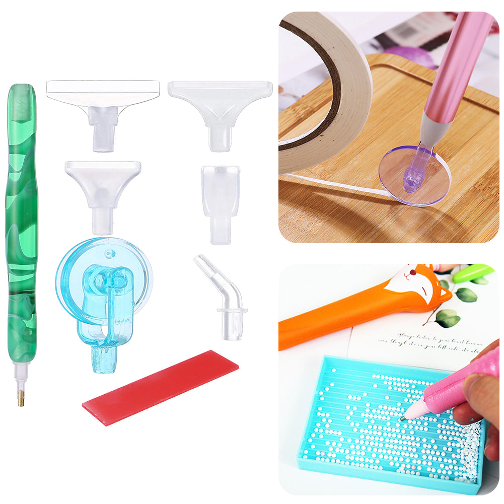 Resin 5D Diamond Painting Pen Kit with 5 Drill Pen Picking Heads and 1 Glue Clay
