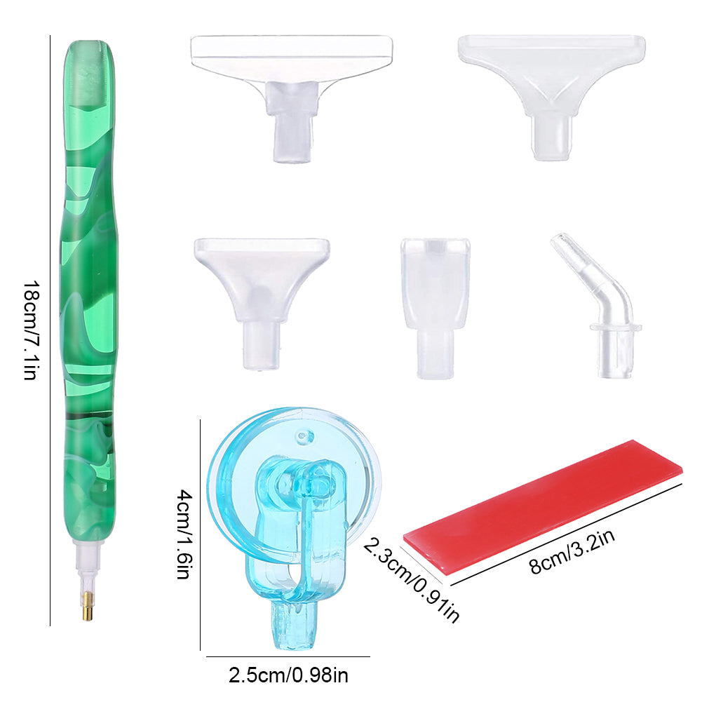 Resin 5D Diamond Painting Pen Kit with 5 Drill Pen Picking Heads and 1 Glue Clay