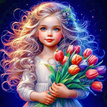 Load image into Gallery viewer, Diamond Painting - Full Square - little girl holding flowers (40*40CM)