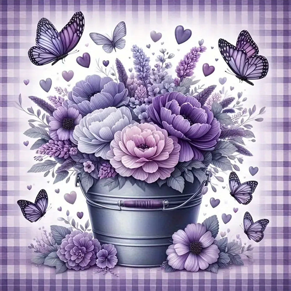 Diamond Painting - Full Round - purple flower butterfly (30*30CM)
