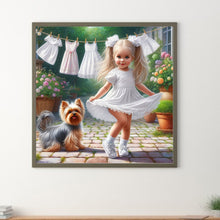 Load image into Gallery viewer, Diamond Painting - Full Round - Girl with animal puppy (30*30CM)