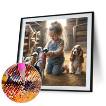 Load image into Gallery viewer, Diamond Painting - Full Round - Girl with animal puppy lamb (30*30CM)