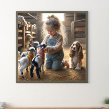 Load image into Gallery viewer, Diamond Painting - Full Round - Girl with animal puppy lamb (30*30CM)
