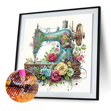 Load image into Gallery viewer, Diamond Painting - Partial Special Shaped - Retro nostalgic flower sewing machine (30*30CM)