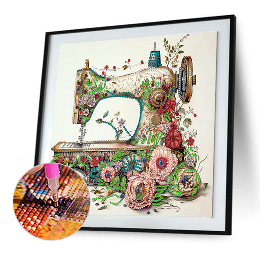Diamond Painting - Partial Special Shaped - Retro nostalgic flower sewing machine (30*30CM)