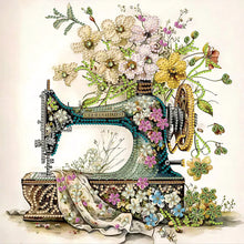 Load image into Gallery viewer, Diamond Painting - Partial Special Shaped - Retro nostalgic flower sewing machine (30*30CM)
