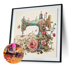 Load image into Gallery viewer, Diamond Painting - Partial Special Shaped - Retro nostalgic flower sewing machine (30*30CM)