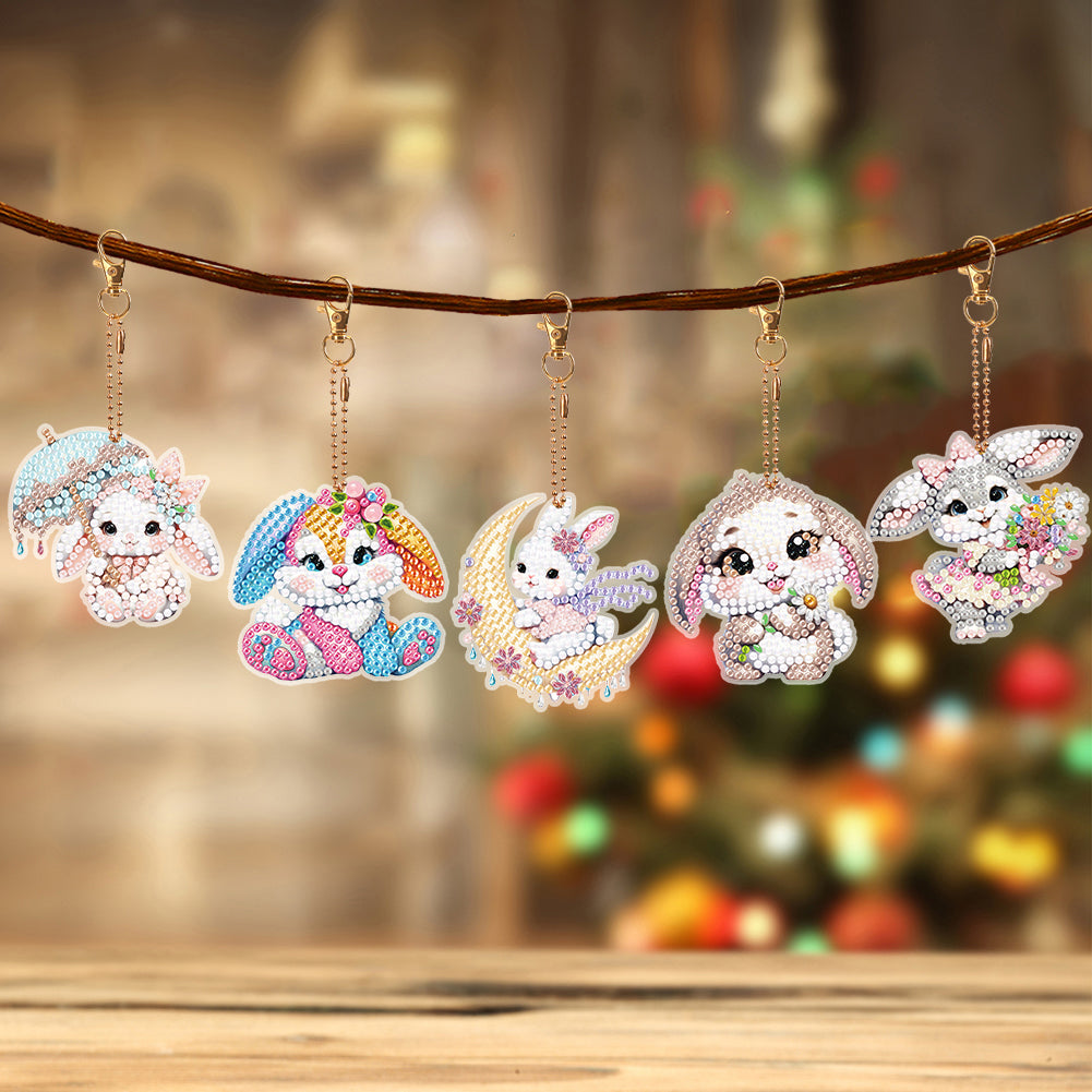 5Pcs Double Sided Animal Diamond Painting Keychain for Home Birthday Party Decor