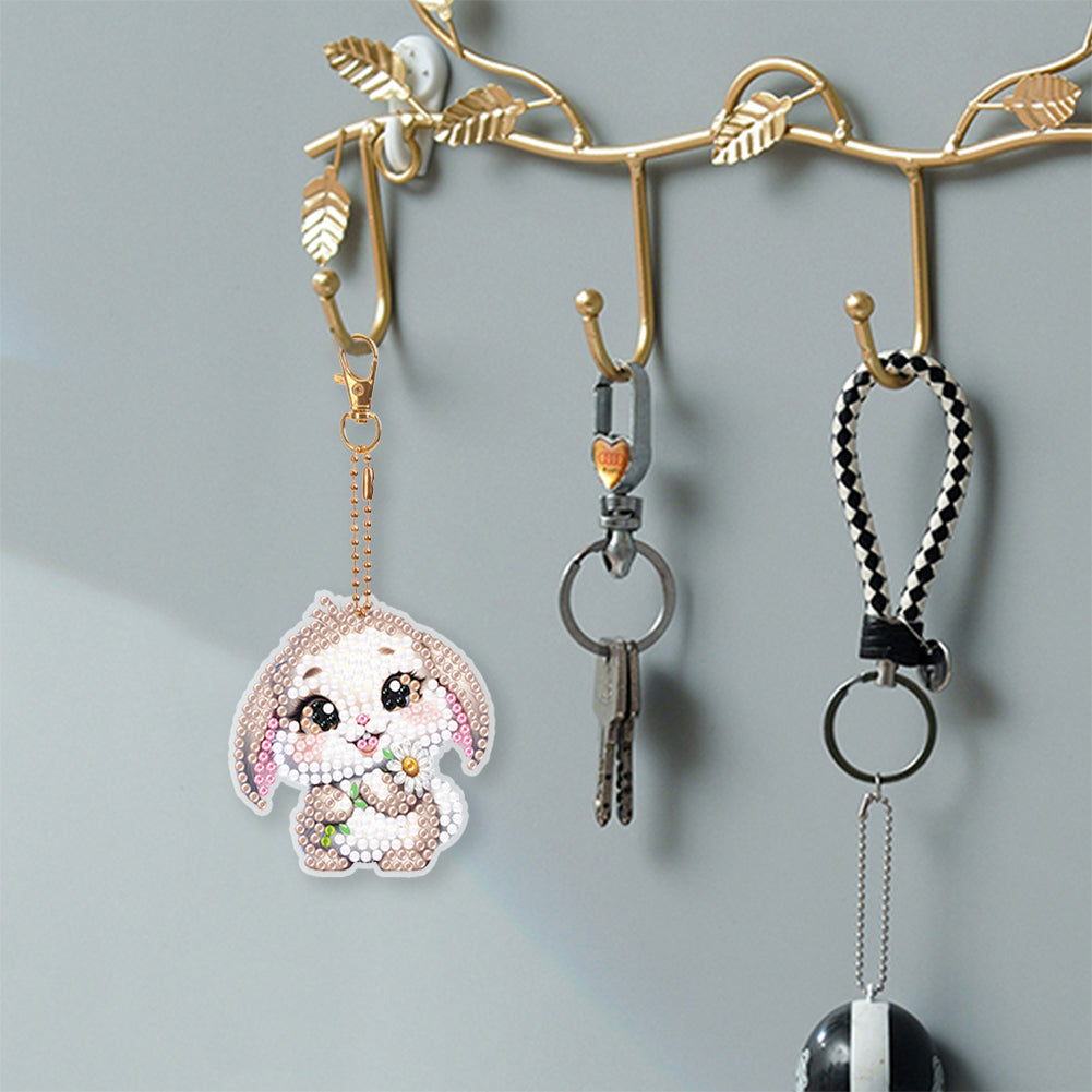 5Pcs Double Sided Animal Diamond Painting Keychain for Home Birthday Party Decor