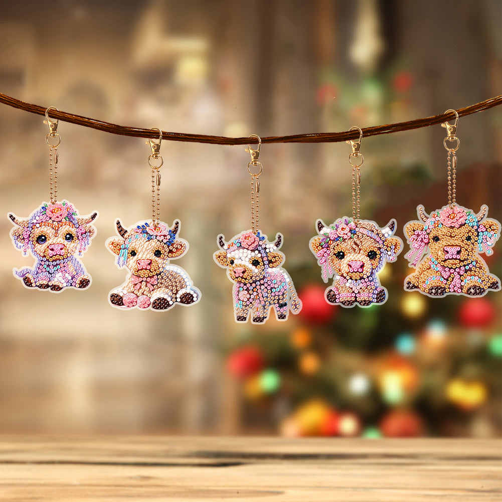 5Pcs Double Sided Animal Diamond Painting Keychain for Home Birthday Party Decor