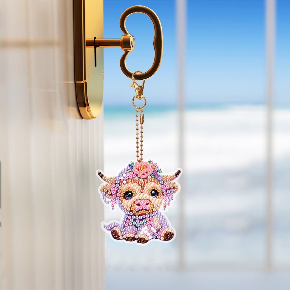 5Pcs Double Sided Animal Diamond Painting Keychain for Home Birthday Party Decor