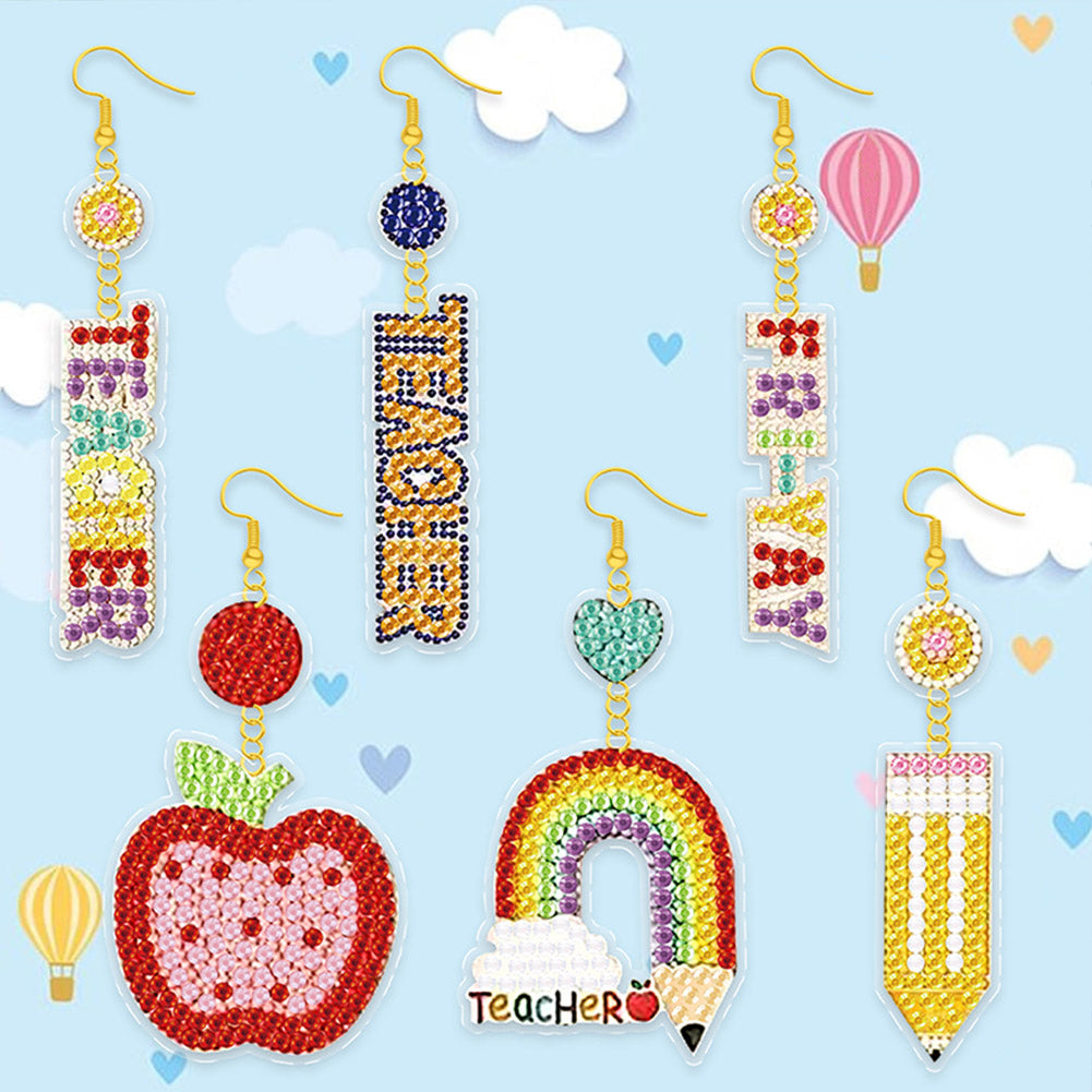 6 Pairs Double Sided Teacher Diamond Painting Earrings Mosaic Drill Earring Kits
