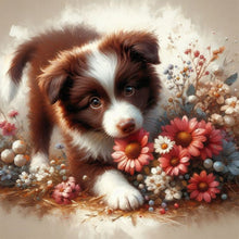 Load image into Gallery viewer, Diamond Painting - Full Round - Flowers black and white puppy (30*30CM)