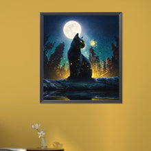 Load image into Gallery viewer, AB Diamond Painting - Full Round - Black cat under the moon (45*50CM)