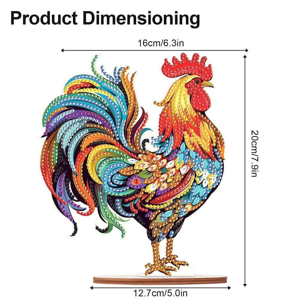 Wooden Rooster Animal Diamond Painting Desktop Ornaments Kit for Adults Beginner