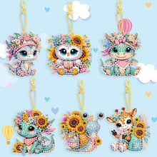 Load image into Gallery viewer, 6Pcs Double Sided Flower Animal Diamond Art Keyring Cute Animal DIY Crafts Decor