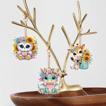 Load image into Gallery viewer, 6Pcs Double Sided Flower Animal Diamond Art Keyring Cute Animal DIY Crafts Decor