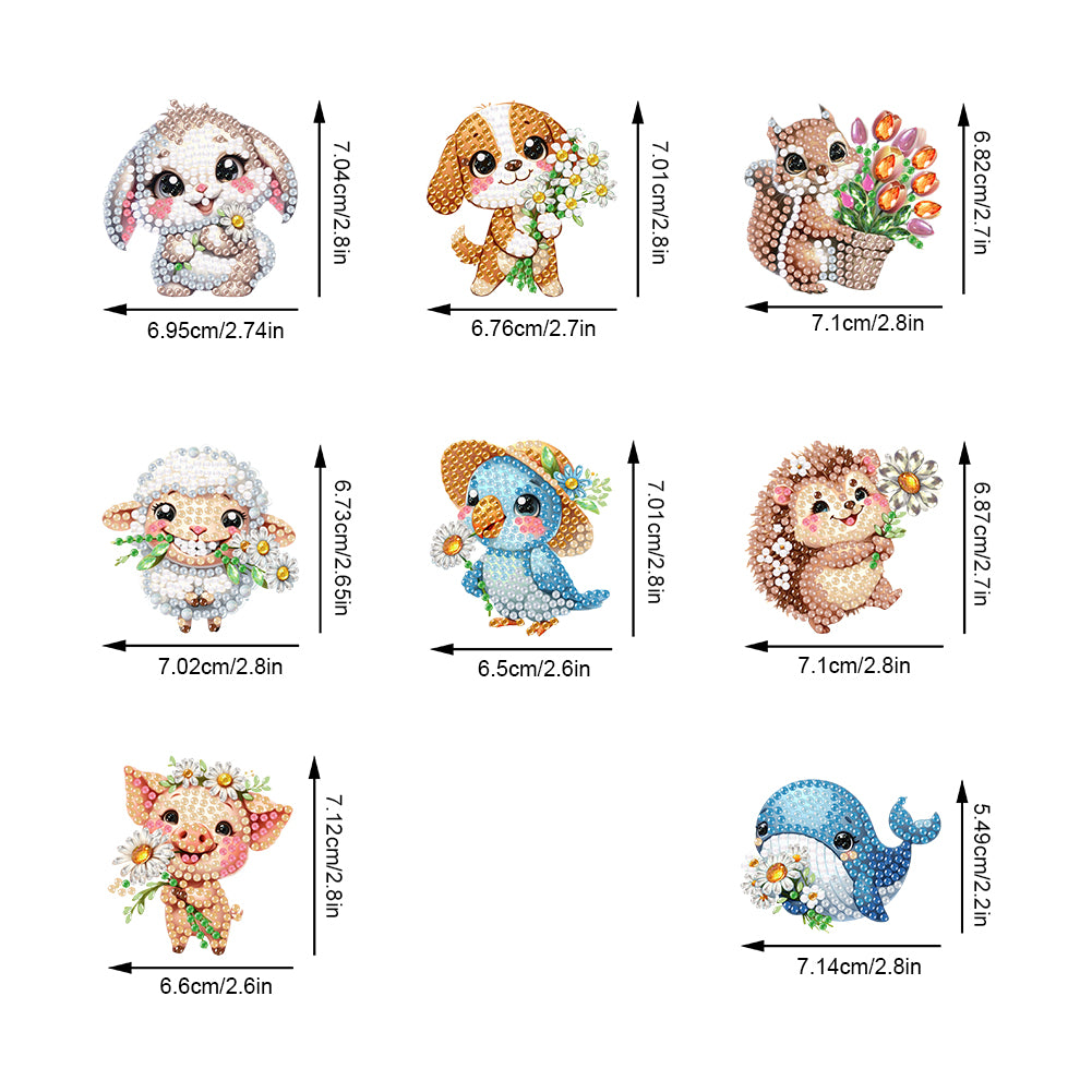 8Pcs Double Sided Cute Animal Diamond Art Keyring for Home Birthday Party Decor