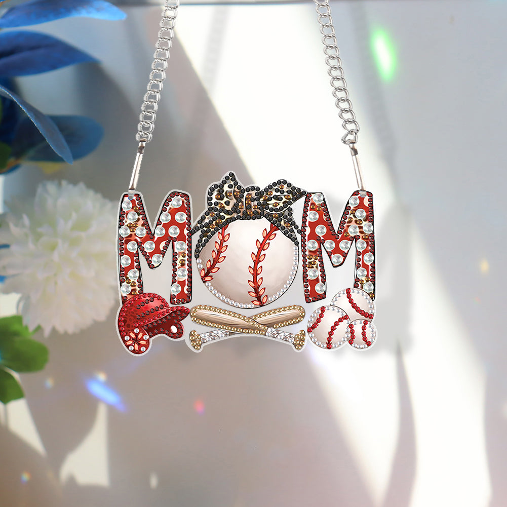 Mom Baseball Art Diamond Painting Hanging Pendant Acrylic Home Windows Decor